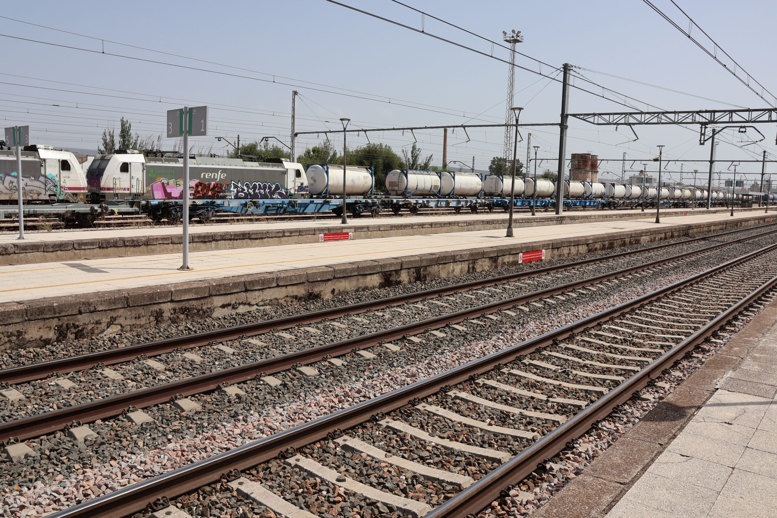 Freight trains at Linares-Baeza station in Spain